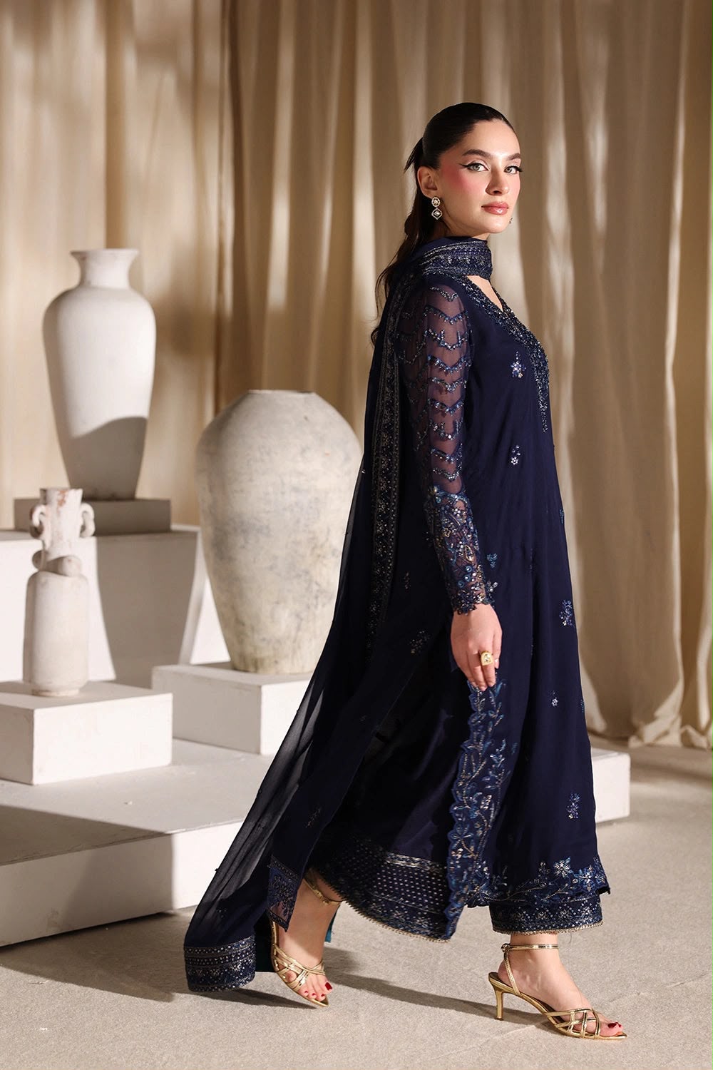 Azure Chiffon Embroidered Unstitched 3PC SK-2425