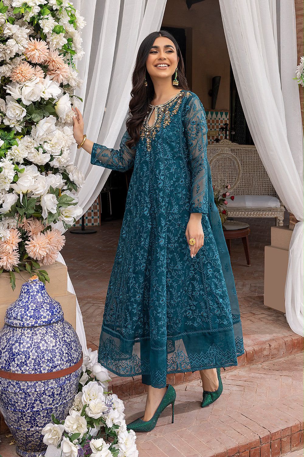 Azure Organza Embroidered Unstitched 3PC LU-2430