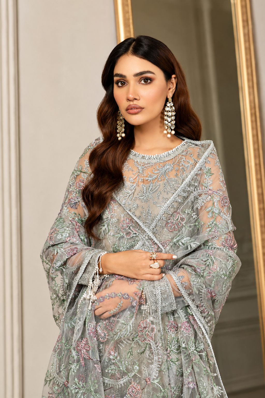 Zarif Luxury Net Embroidered Unstitched 3PC SK-2401