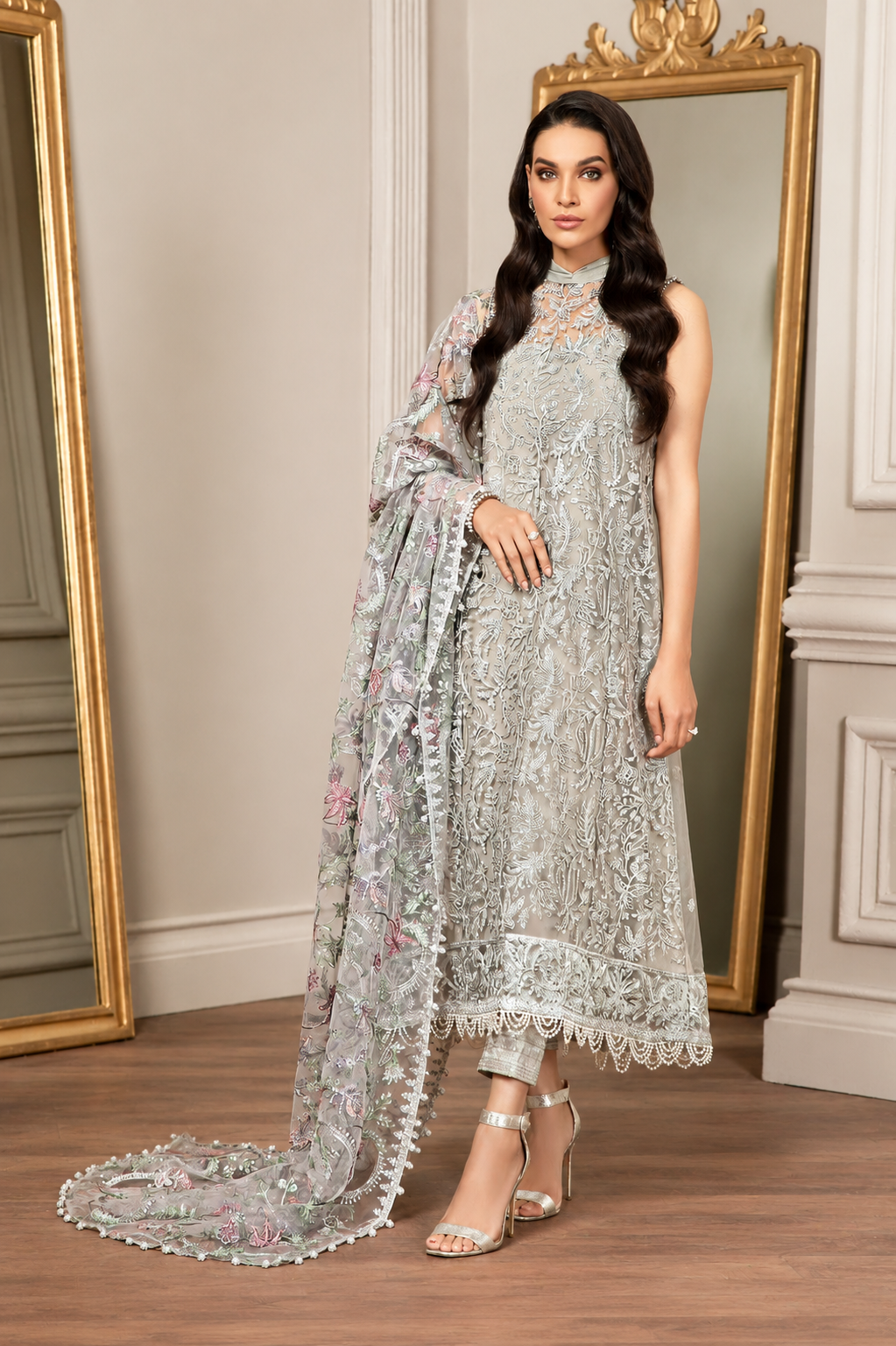Zarif Luxury Net Embroidered Unstitched 3PC SK-2401