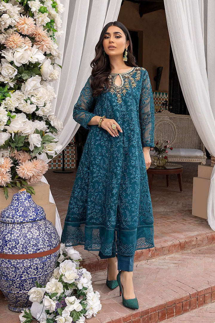 Azure Organza Embroidered Unstitched 3PC LU-2430